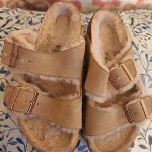 Birkenstock Beige Shearling Sandals